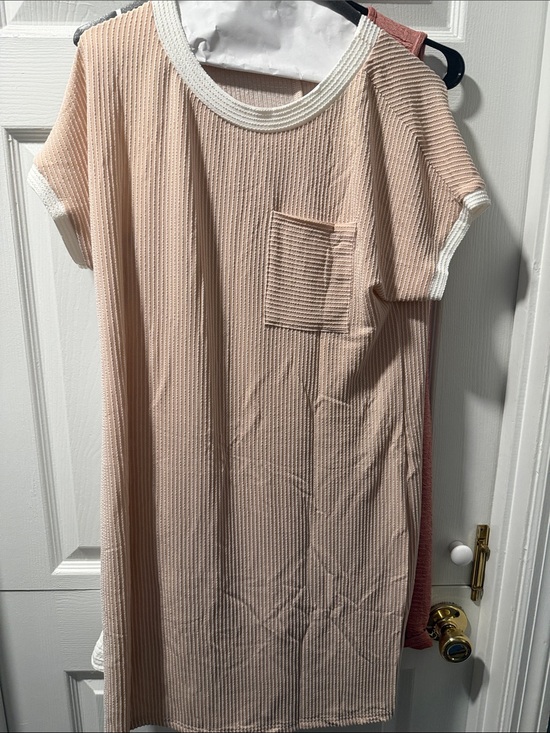 Dresses & Skirts - Peach Ribbed Knit Pocket Tee Dress with White Trim